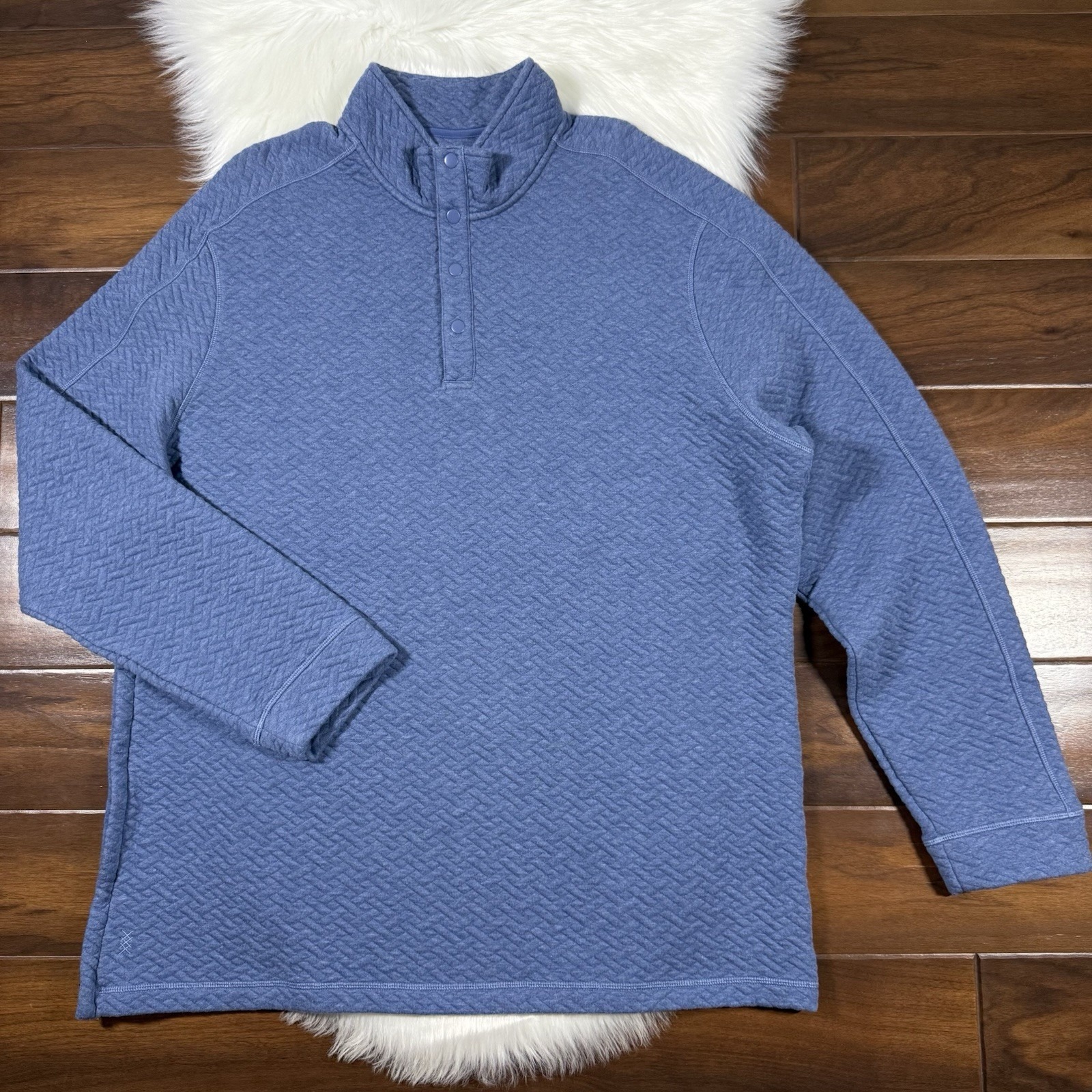 Rhone Men Size Xxl Blue Quilt Weekender Quarter Snap Relaxed Pullover Sweatshirt